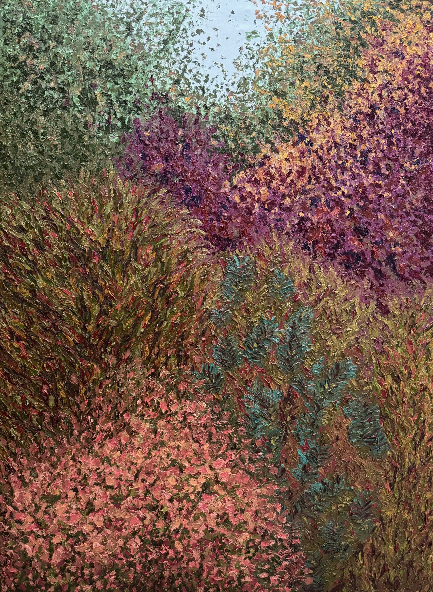 The Secret Garden, oil on canvas, textured oil painting by Brazilian artist Loris Assis
