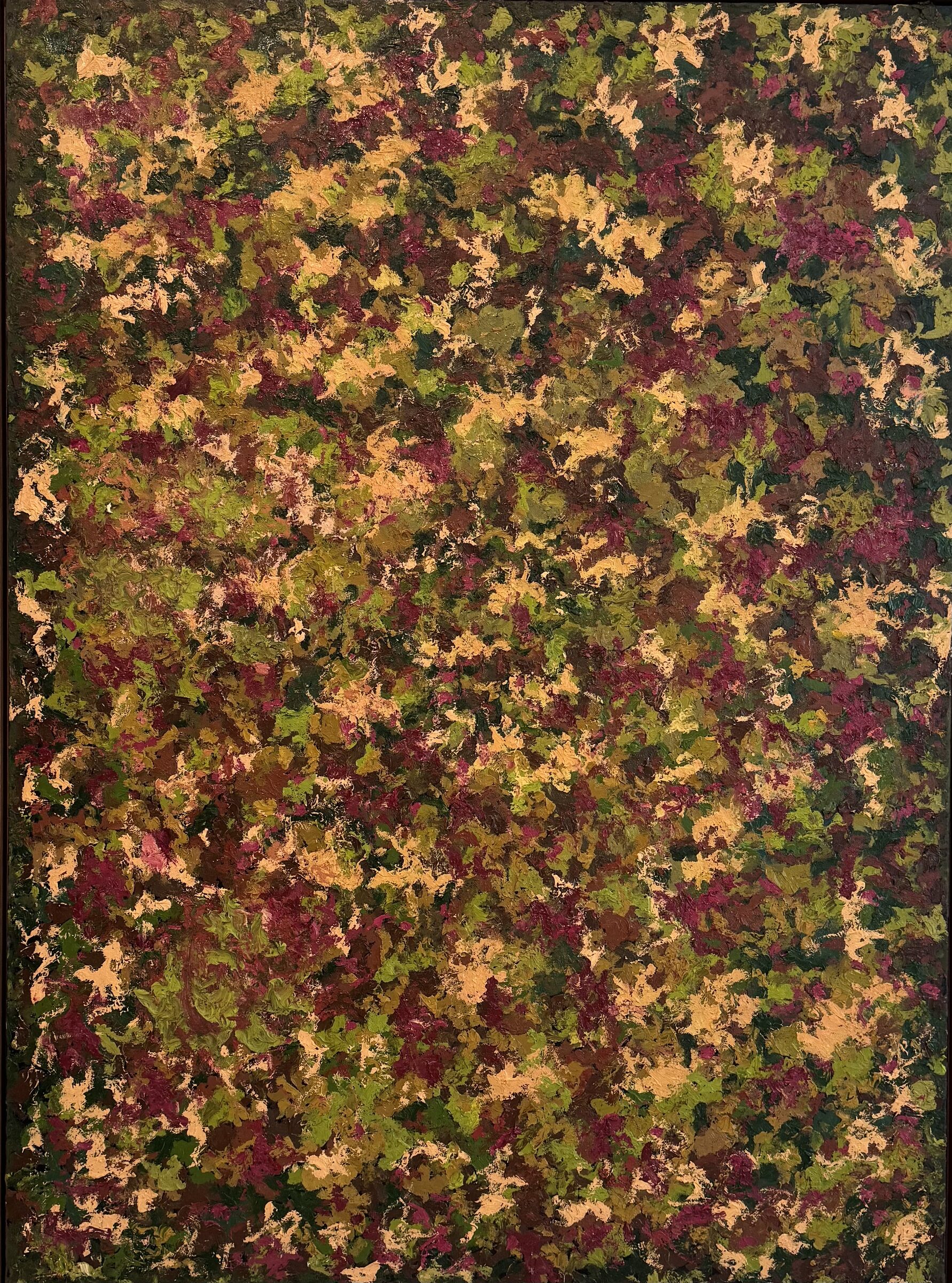 Between Leaves and Mist, oil on canvas, textured oil painting by Brazilian artist Loris Assis
