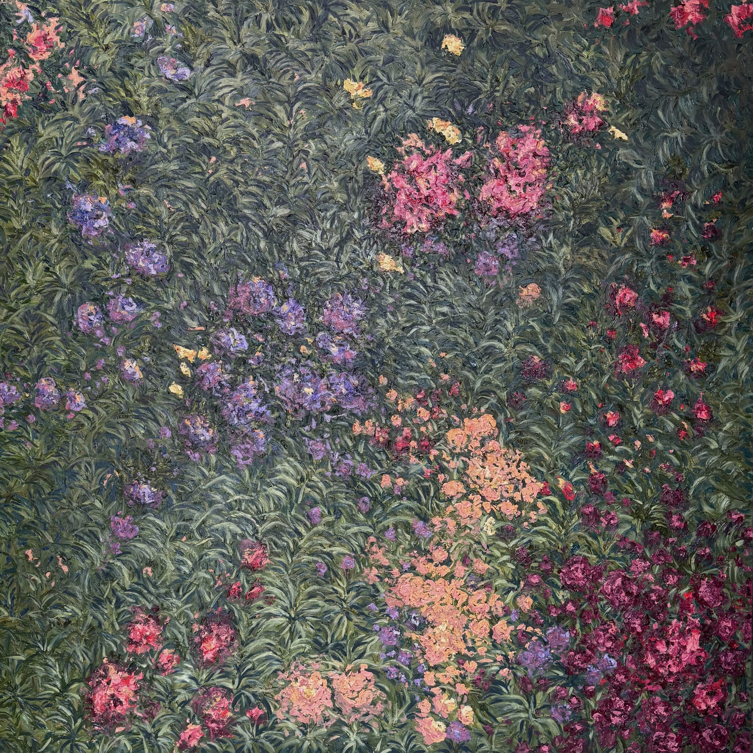 Garden in Silence, oil on canvas, textured oil painting by Brazilian artist Loris Assis