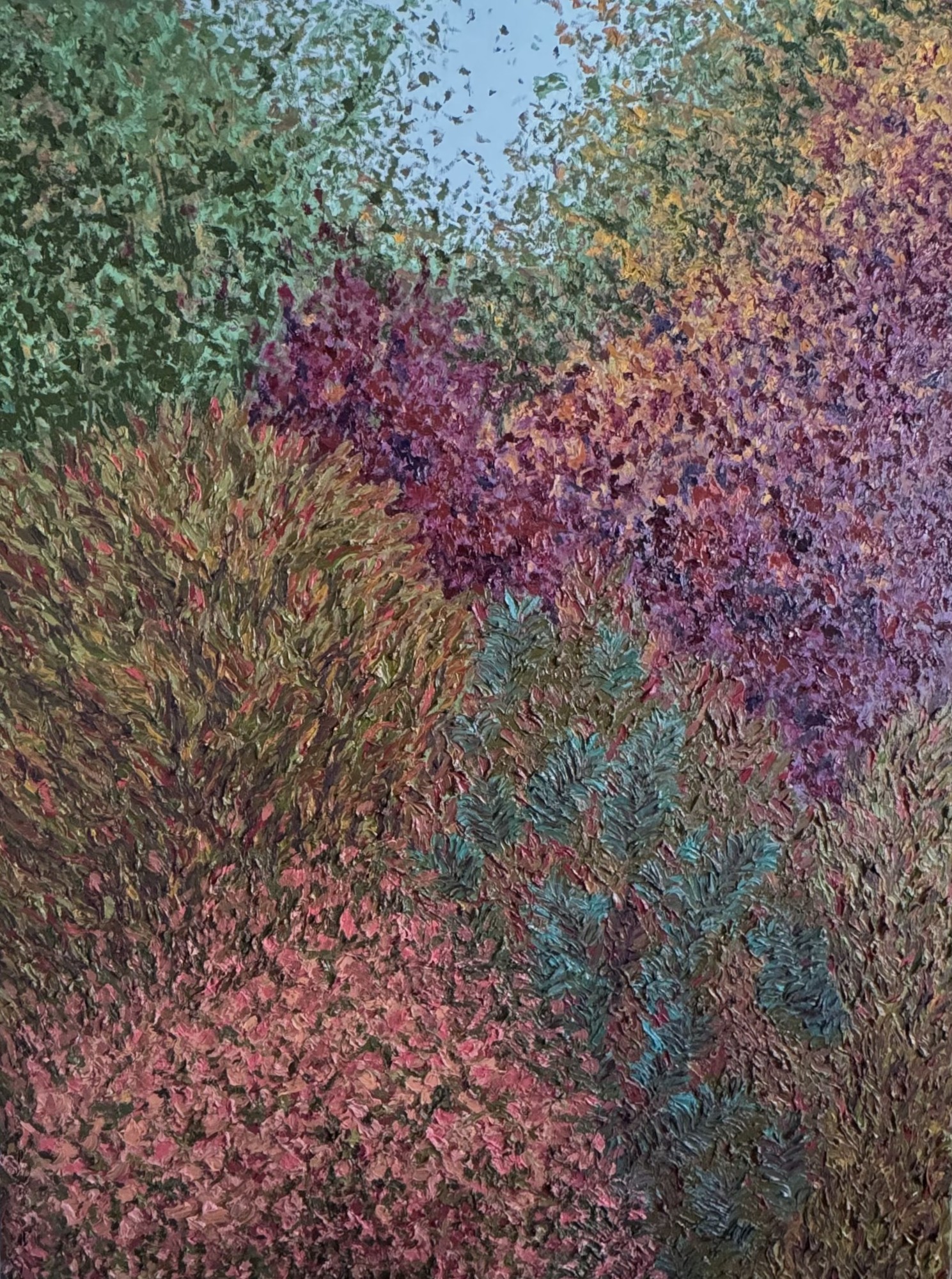 Whispers from the Secret Garden, oil on canvas, textured oil painting by Brazilian artist Loris Assis